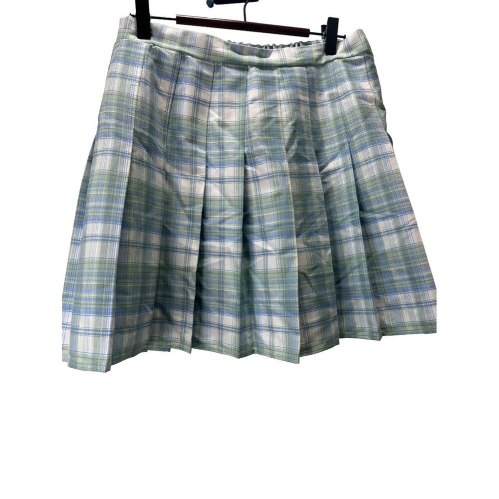 Tartan Plaid Womens Mini Skirt Pleated Schoolgirl Preppy Light Academia Blue M